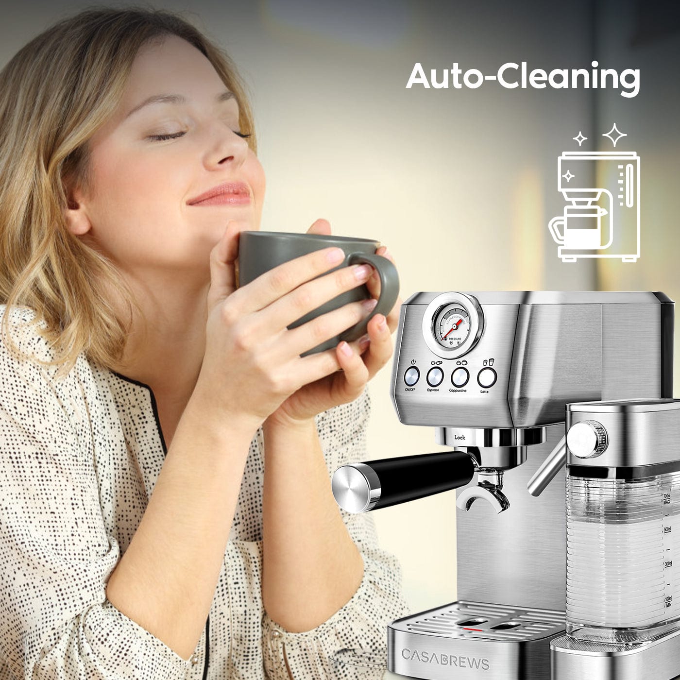 CASABREWS 3700Pro 20-Bar Semi-Automatic Espresso Machine with Auto-Frothing System--Refurbished