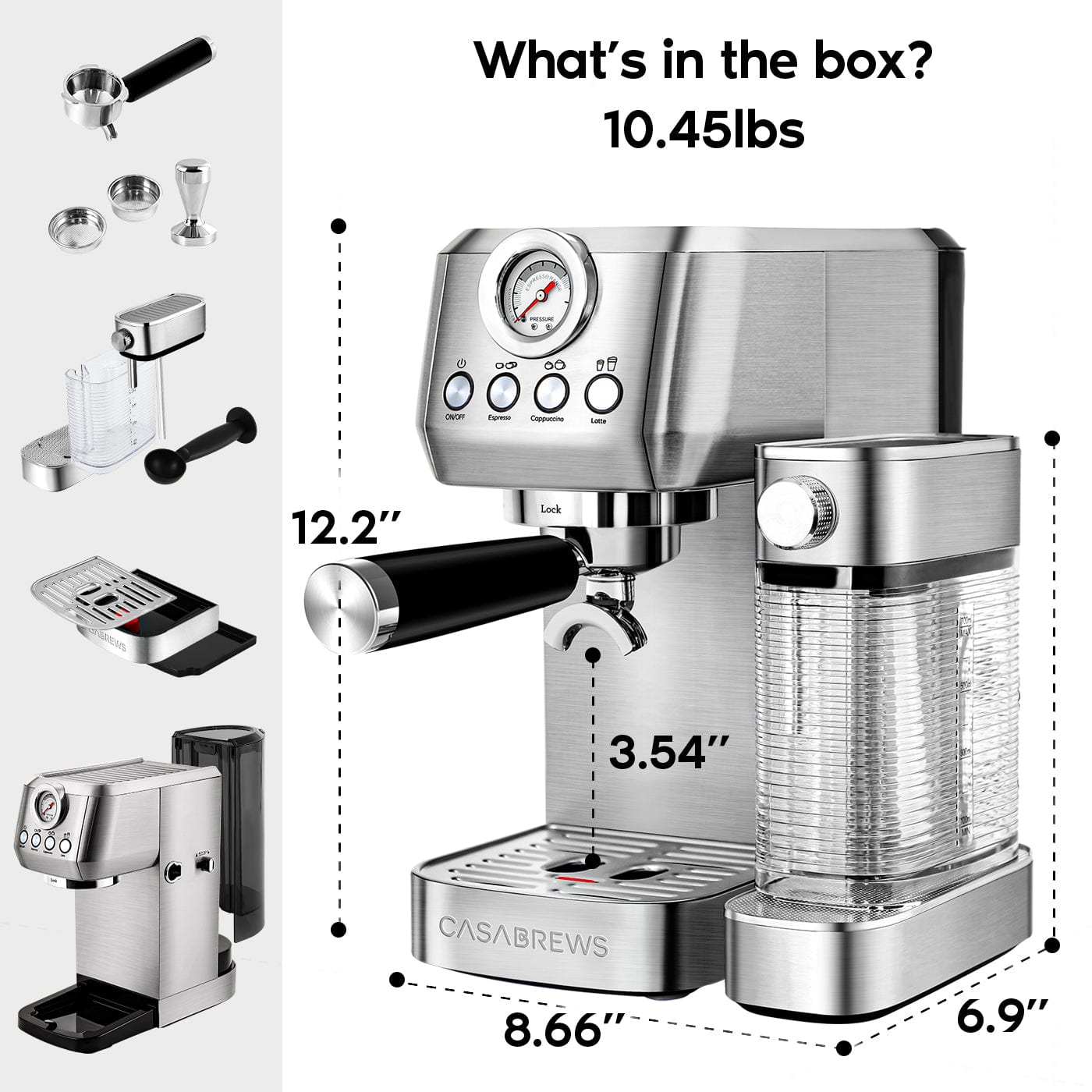 CASABREWS 3700Pro 20-Bar Semi-Automatic Espresso Machine with Auto-Frothing System--Refurbished