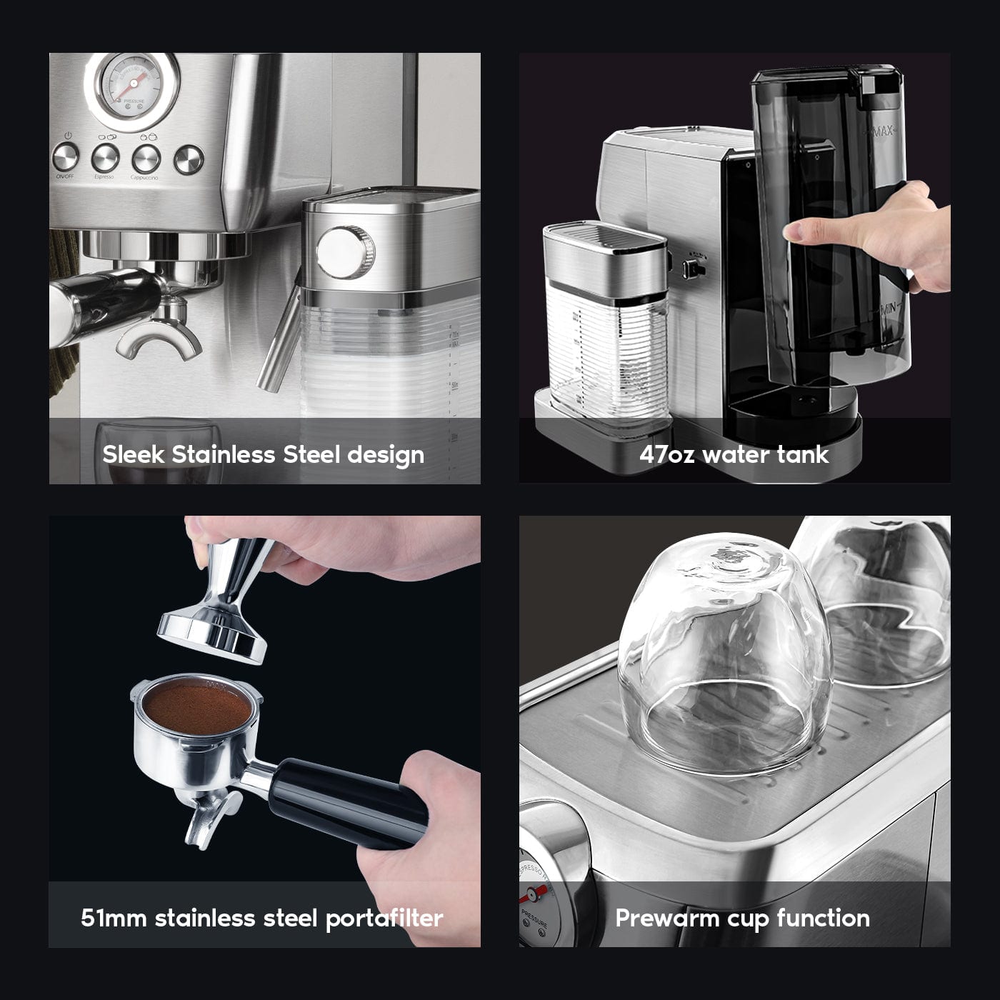 CASABREWS 3700Pro 20-Bar Semi-Automatic Espresso Machine with Auto-Frothing System--Refurbished