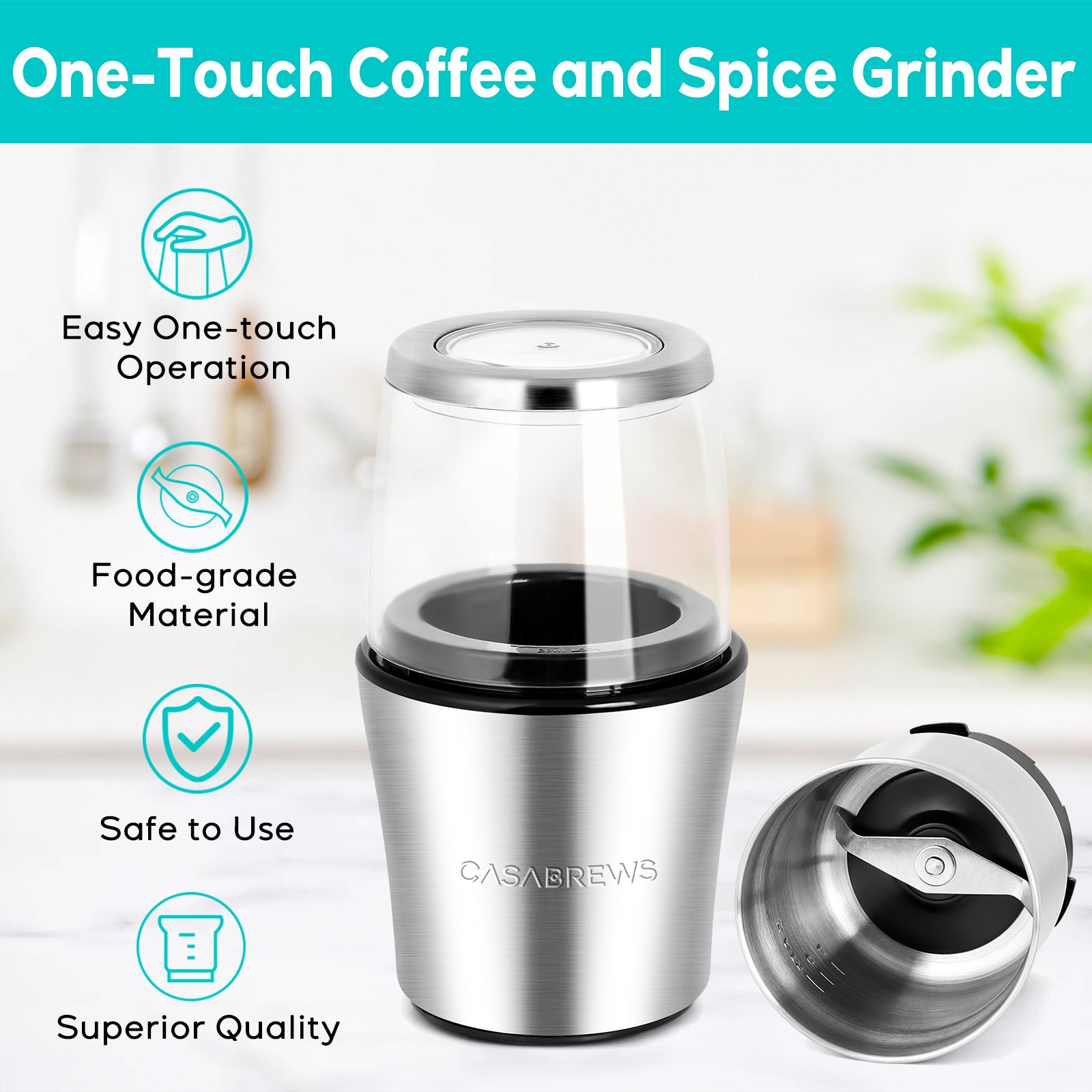 CASABREWS KWG-130 Electric Coffee Grinder with One-touch Operation