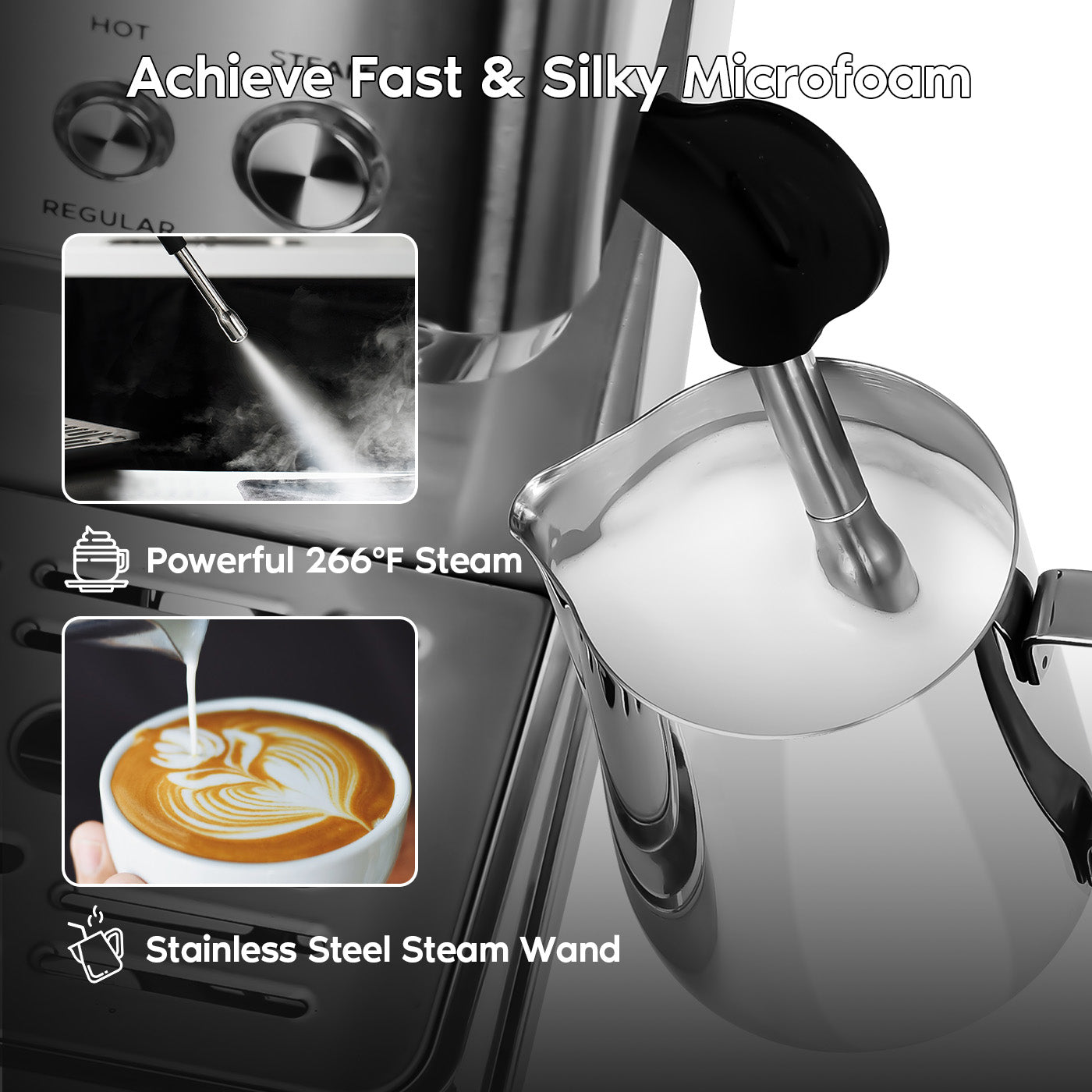CASABREWS 3700GENSE 20-Bar Espresso Coffee Machine with Powerful Steam Wand
