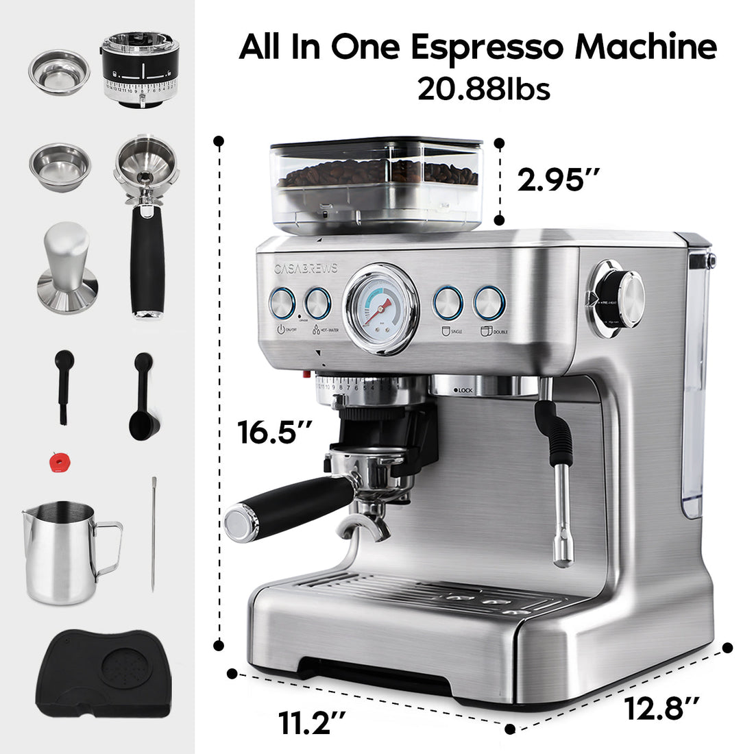 5700GENSE™ AllinOne Espresso Machine with Grinder, Steam Wand, 54mm