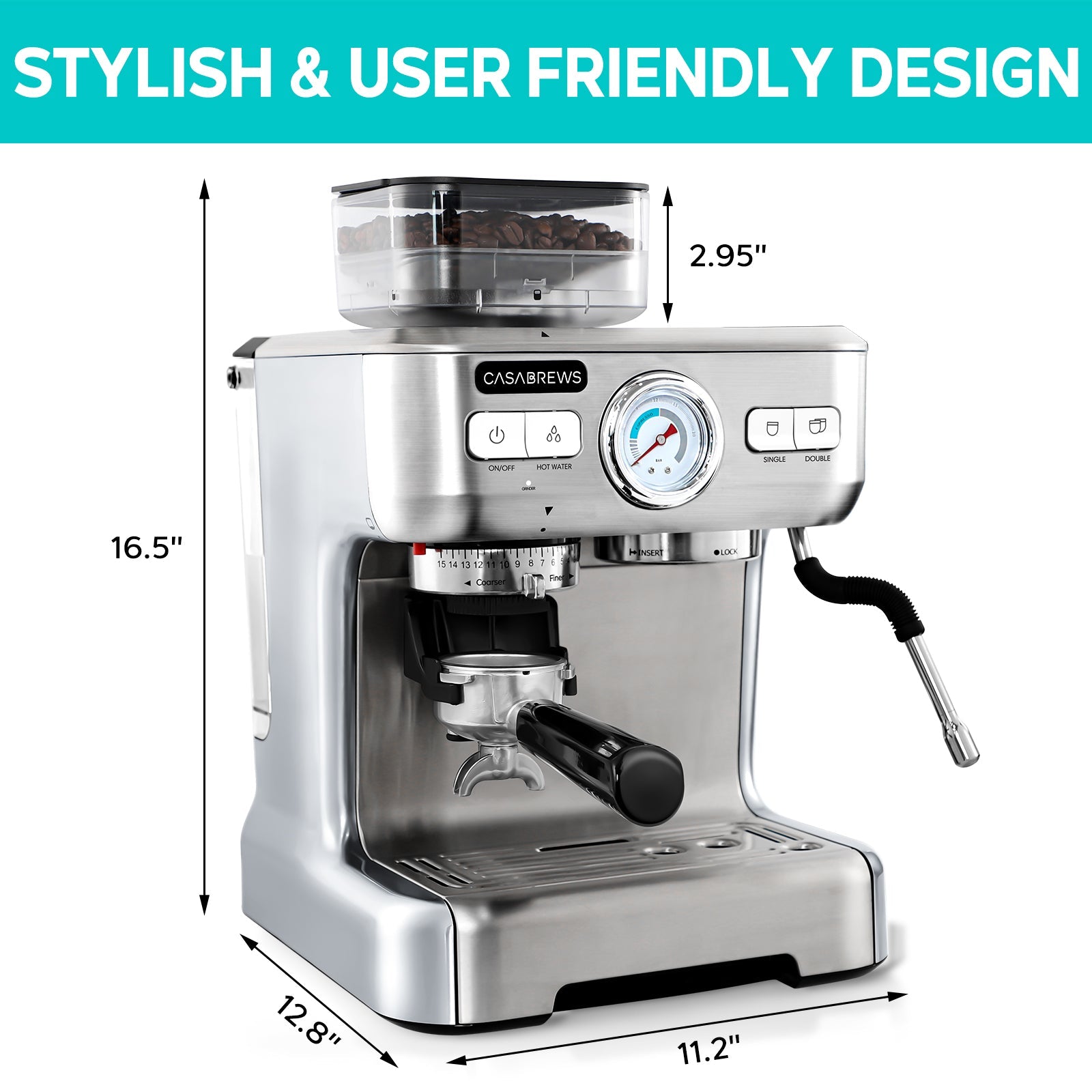 Commercial coffee machines with grinder and milk frother