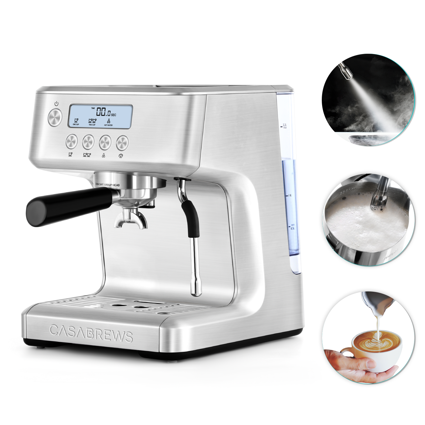 CASABREWS ULTRA™ Espresso Machine with LCD Screen and Milk Frother Steam Wand, Adjustable Shot Temperature